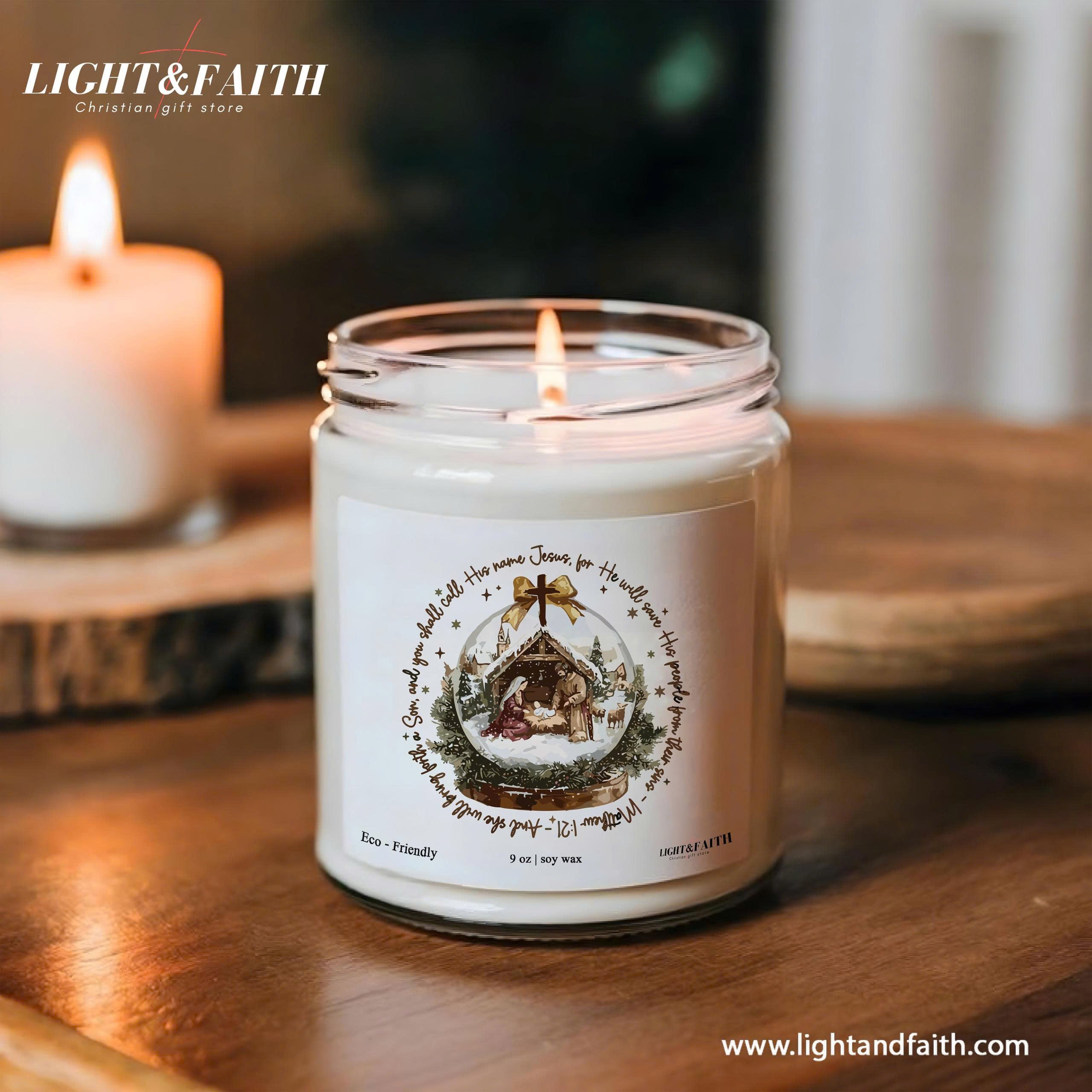 Jesus Name Candle, Matthew 1:21, Nativity Scene Christmas Candle, Inspirational Holiday Gift, Christian Christmas Decor CDLAF31